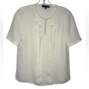 Lafayette 148 Ivory Pleated Front Silk Blend Blouse XS